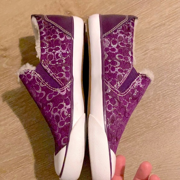 [Coach] Signature Shearling Flat Sneaker Tennis Shoes in Purple Lilac Womens 5.5 - Picture 14 of 15